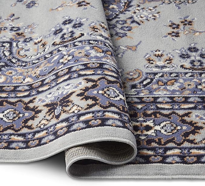 Home Dynamix Premium Sakarya Traditional Medallion Border Area Rug, Silver, 3'7"x5'2" Rectangle