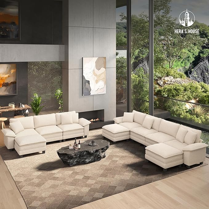 HERA'S HOUSE 54" Modular Sectional Sofa Couches for Living Room, Comfy Cloud Couch 1-Seater Deep Seat Sofa with Throw Pillow, Chenille Beige