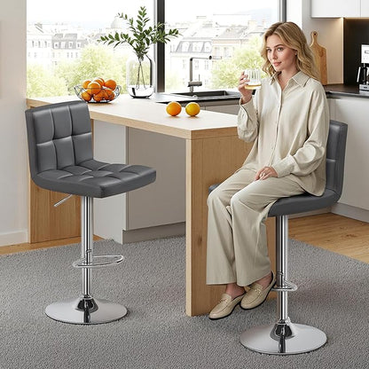 Yaheetech 2 Pack Bar Stools with Backrest, Adjustable Height 25"-36" Swivel Counter Stools, PU Leather Kitchen Barstools with Footrest for Kitchen Island, Dining Room, Gray
