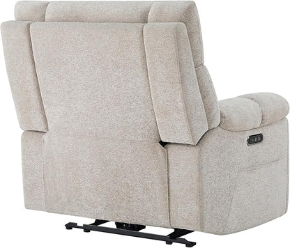 CHITA Oversized Power Recliner Chair with Bluetooth Speakers for Adults, Lay Flat Recliner with Power Lumbar Support, Manual Winged Headrest and USB & Type-C Charging Ports, Taupe