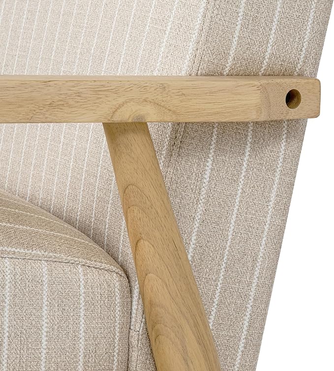 Mid-Century Modern Accent Chair, Natural Wood Frame (Beige Sripe)