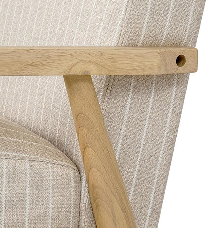 Mid-Century Modern Accent Chair, Natural Wood Frame (Beige Sripe)