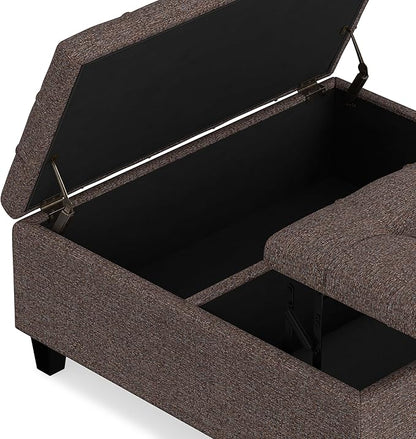 SIMPLIHOME Harrison 36 inch Wide Transitional Square Coffee Table Storage Ottoman in Mink Brown Tweed Look Fabric, Assembled, for the Living Room and Bedroom