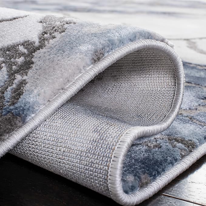 SAFAVIEH Craft Collection Area Rug - 8' Square, Grey & Blue, Modern Abstract Design, Non-Shedding & Easy Care, Ideal for High Traffic Areas in Living Room, Bedroom (CFT877L)