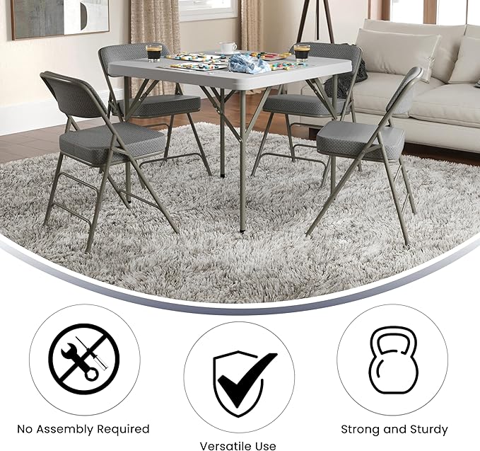 Flash Furniture Hercules Series Metal Folding Chair with Cushioned Seat, Fabric Upholstered Event Chair with 300-lb. Static Weight Capacity, Gray