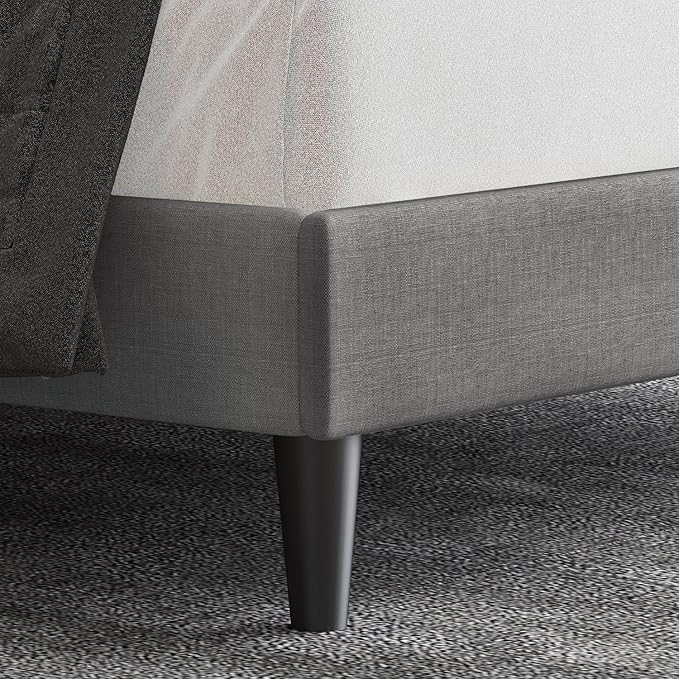 Allewie Queen Size Upholstered Platform Bed Frame with Adjustable Headboard, Button Tufted, Wood Slat Support, Easy Assembly, Light Grey