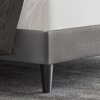 Allewie Full Size Upholstered Platform Bed Frame with Adjustable Headboard, Button Tufted, Wood Slat Support, Easy Assembly, Light Grey
