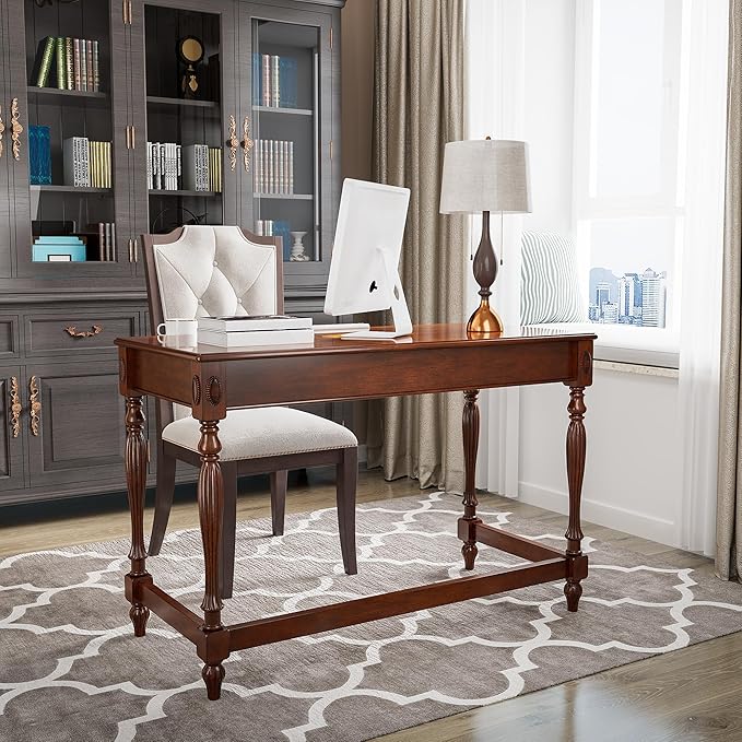 Solid Wood Computer Writing Desk with 2 Big Drawers 46.1" Wide Home Office Desk Workstation Big Rustic Study Table Furniture in Cherry for Home Office Bedroom Living Room, BSZ-1533WD