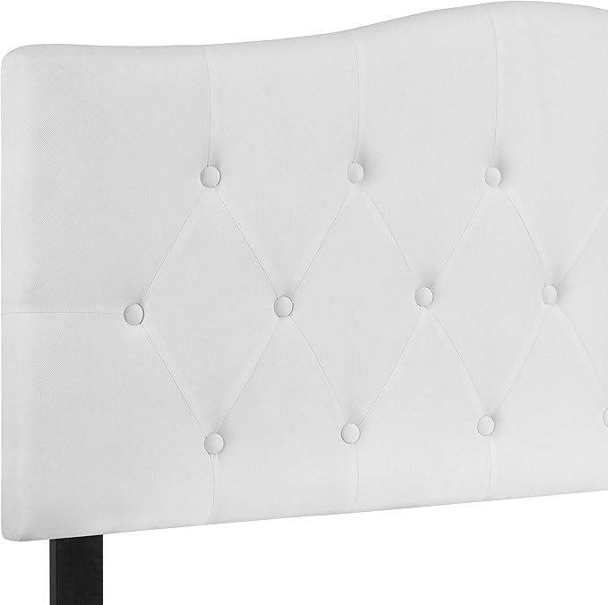 BizChair Arched Button Tufted Upholstered Full Size Headboard in White Fabric