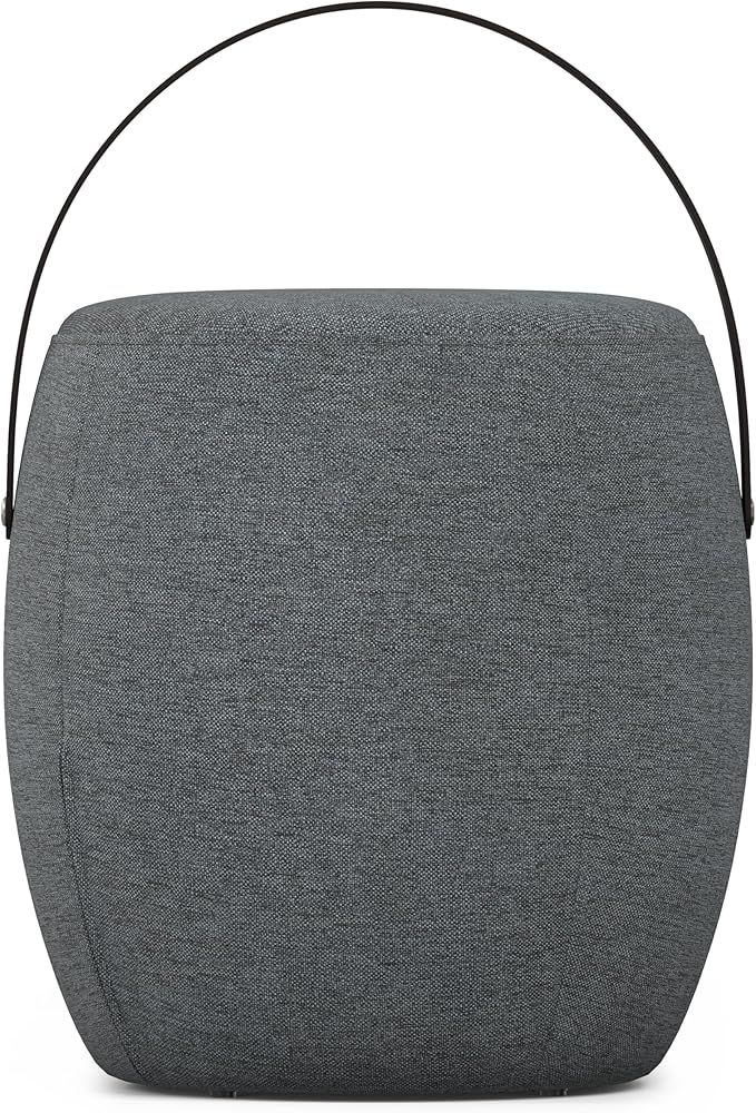 SIMPLIHOME Ramsay 16 inch Wide Contemporary Irregular Footstool in Grey Linen Look Fabric, Fully Assembled for the Living Room