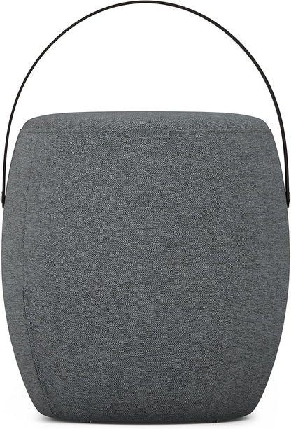 SIMPLIHOME Ramsay 16 inch Wide Contemporary Irregular Footstool in Grey Linen Look Fabric, Fully Assembled for the Living Room