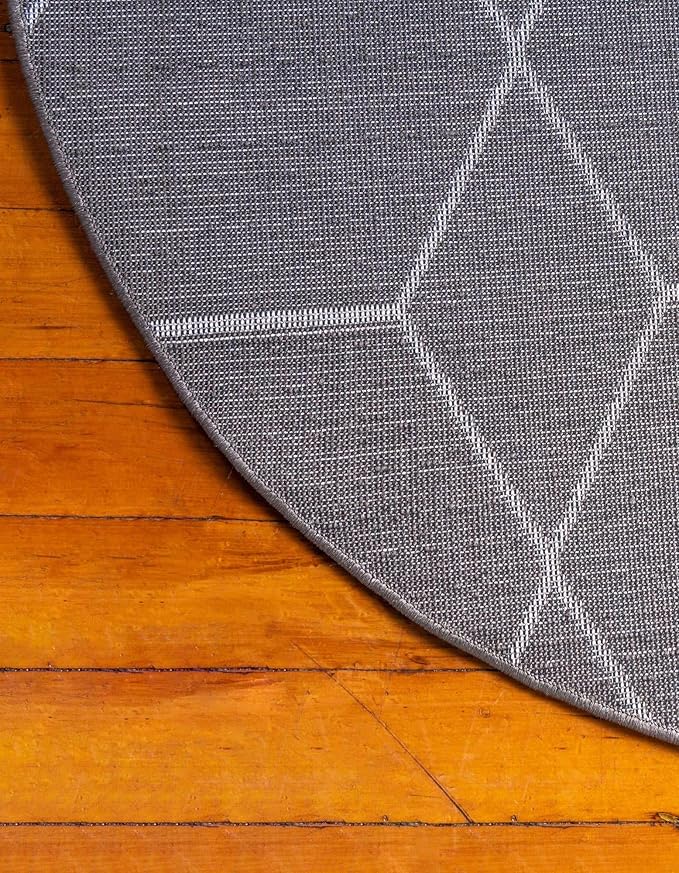 Unique Loom Trellis Frieze Collection Area Rug - Geometric (6' Round, Dark Gray/ Ivory)
