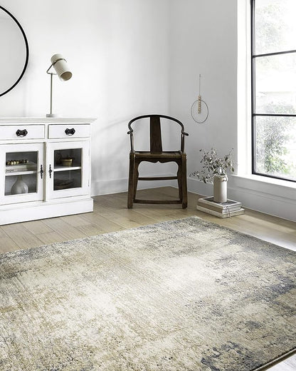 Loloi Teagan Collection TEA-08 Ivory/Mist 6'-7" x 9'-2" Area Rug, Large, Soft Neutral Rug, High-Traffic for Living Room, Bedroom, Home Office, Dining Area