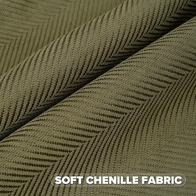 FUTEI Olive Green Chenille Throw Pillow Covers 12x20 Inch Set of 2,Soft Wide Chevron Textured Lumbar Pillow Cases,Farmhouse Home Decor for Couch Bed Living Room