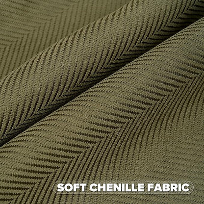 FUTEI Olive Green Chenille Throw Pillow Covers 24x24 Inch Set of 2,Soft Wide Chevron Textured European Pillow Shams,Farmhouse Home Decor for Couch Bed Living Room