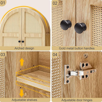 Turtle Myrtle Bathroom Medicine Cabinet Wall Mounted, Arched Wall Cabinet with Adjustable Shelf & Doors, Floating Cabinet for Wall Over The Toilet Storage Cabinet Space Saver,Natural