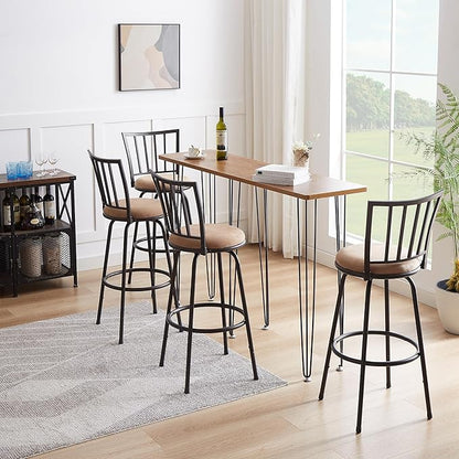 VECELO Barstools, Adjustable Counter Stools,Steel Bistro Pub Chairs,Bar Stools with 360 Degree Swivel Cushion Seat, Straight Line Backrest,Set of 4