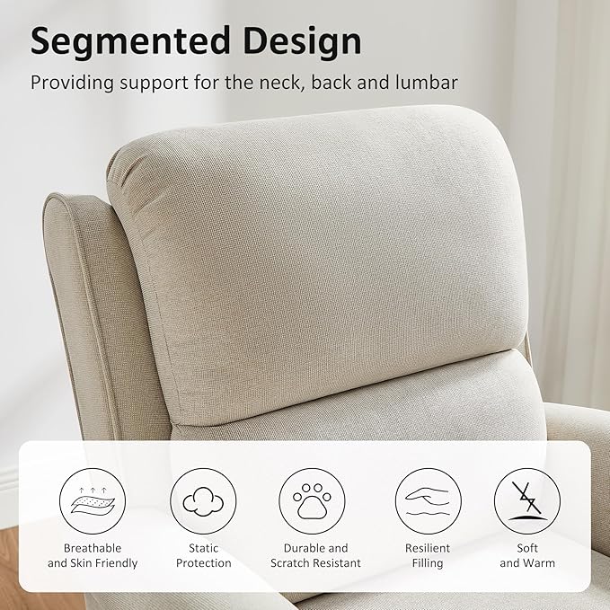 Oversized Recliner Chair for Living Room, Modern Reclining Sofa Home Theater Seating with Upholstered Push Back, Mid-Century Reclining Armchair with Lumbar Support, Bedroom, Reading Nook, Office