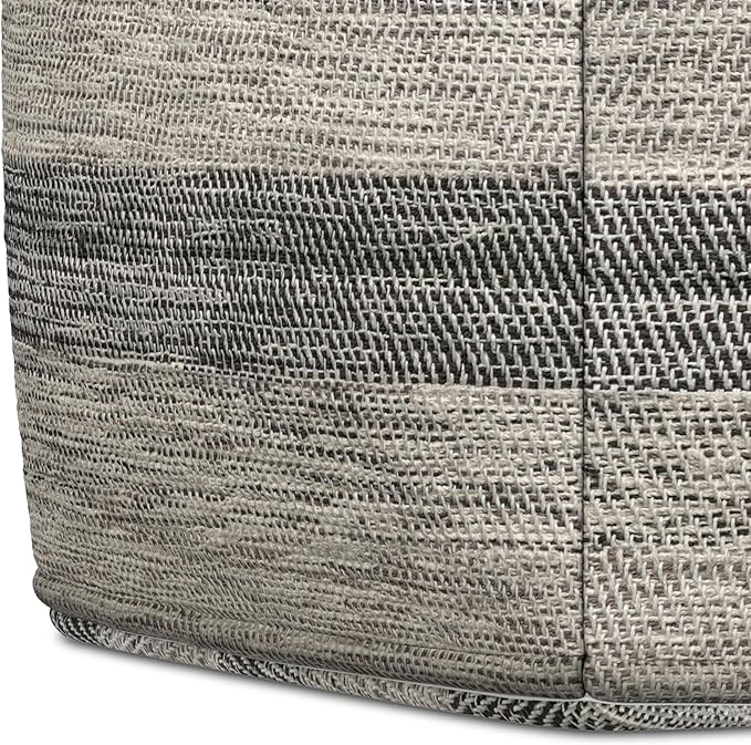 SIMPLIHOME Clay Boho Square Pouf in Grey Melange Cotton for the Living Room, Bedroom and Kids Room