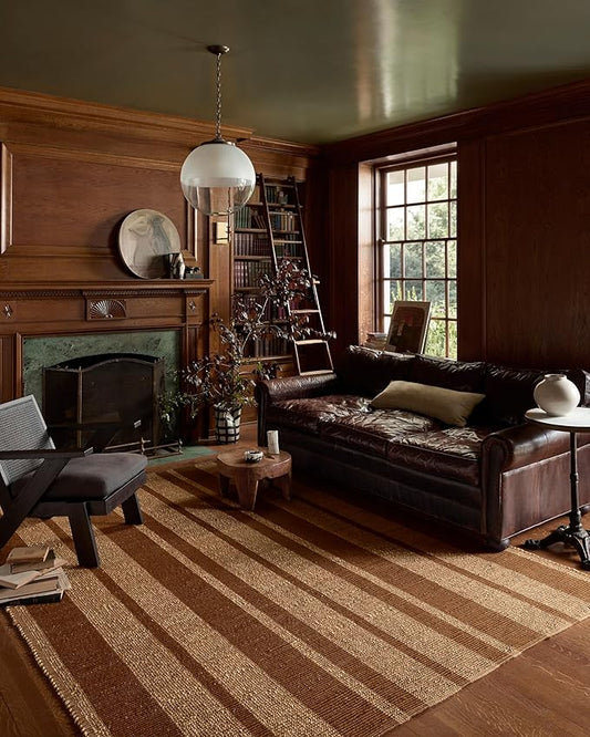 Loloi Leanne Ford Weatherstaff Collection WTS-04 Cinnamon/Natural 7'-9" x 9'-9" Area Rug Jute, Striped, Neutral, Living Room, Bedroom, Dining Room