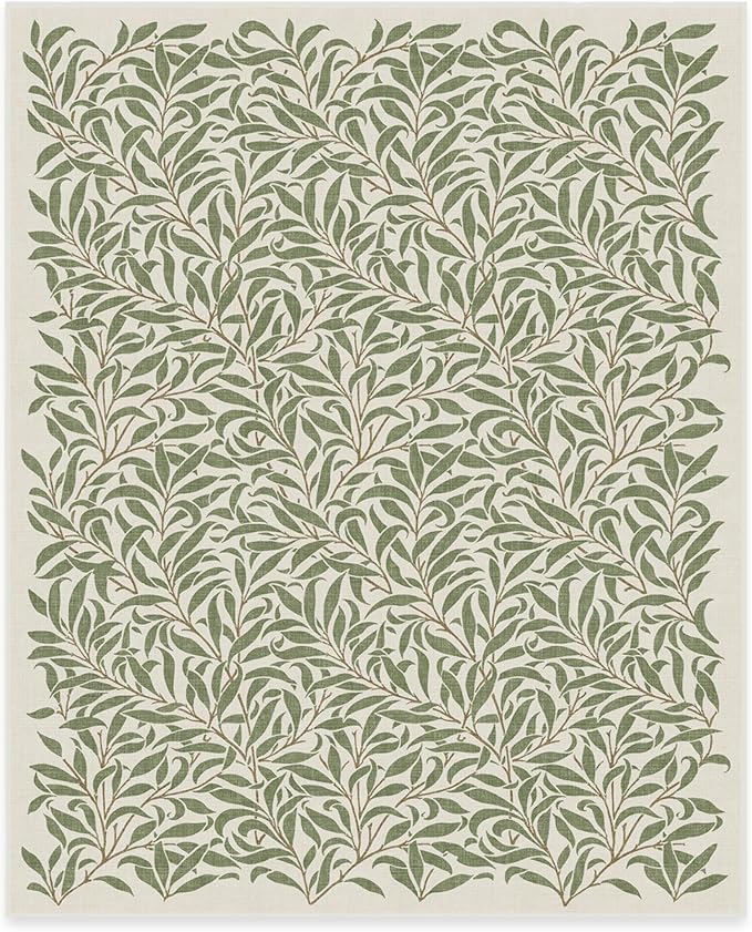 RUGGABLE x Morris & Co Machine Washable Area Rug – Pure Willow Boughs Green 8x10, Stain-Resistant, Non-Slip – Large Rugs for Living Room, Bedroom, Hallway, Entryway & Office–with Cushioned Pad