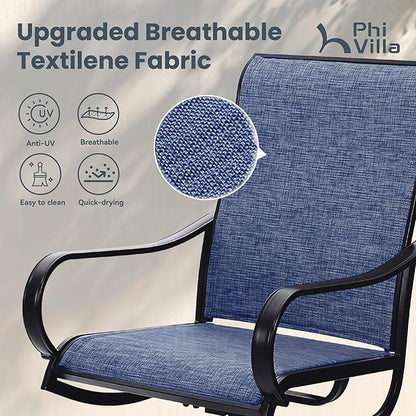 PHI VILLA Patio Swivel Dining Chairs Set of 4, All Weather Outdoor Chair with Textilene Mesh Fabric & Black Metal Frame for Outdoor Lawn Garden Poolside (Blue)