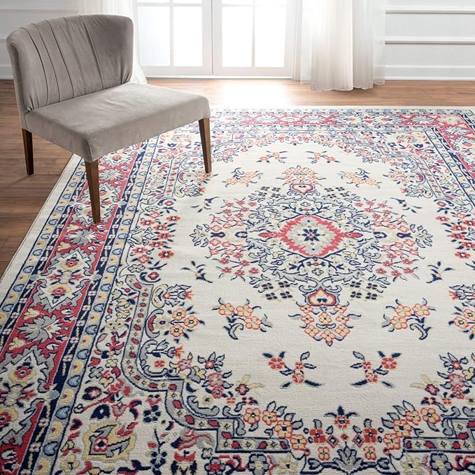 Home Dynamix Premium Sakarya Traditional Medallion Border Area Rug, Ivory/Red, 7'9"x10'8" Rectangle