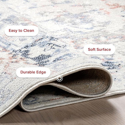 nuLOOM Everlee Faded Persian Machine Washable Area Rug - 9x12 Machine Washable Area Rug Traditional Light Beige/Ivory Rugs for Living Room Bedroom Dining Room Kitchen