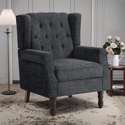 Lumibee High Back Accent Chair,Upholstered Wingback Armchair with Solid Wood Legs for Small Spaces,Comfy Single Sofa Chair for Living Room,Bedroom,Office-Black Blue