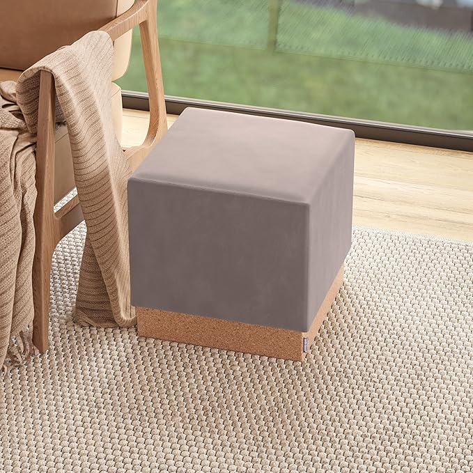 Seville Classics Cushioned Fabric Ottoman Hidden Storage Chest Footrest Chair, Padded Seat for Bedroom, Dorm, Loft, Living Room, Entryway, Hallway, Cork/Taupe, 15" Cube