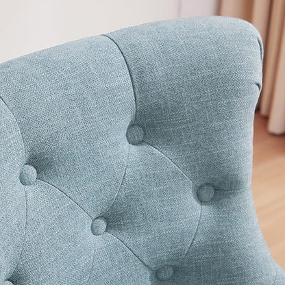 HUIMO Home Office Chair Upholstered Armless Desk Chair with Wheels Adjustable Height Computer Desk Chair with Wooden Legs Comfortable Linen Swivel Chairs for Home Office Study Studio (Teal)