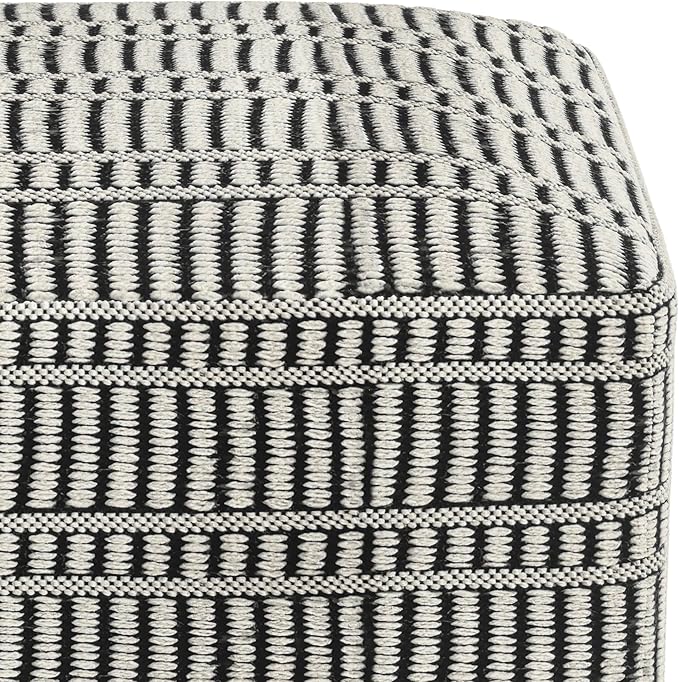 SIMPLIHOME Safford 20-inch Wide Pouf in Black and White, Handwoven Outdoor/Indoor Boho-Style Ottoman for Living Room, Bedroom, or Patio, Weather-Resistant, UV-Protected, Assembled