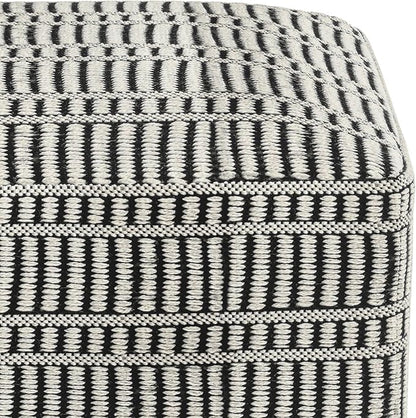 SIMPLIHOME Safford 20-inch Wide Pouf in Black and White, Handwoven Outdoor/Indoor Boho-Style Ottoman for Living Room, Bedroom, or Patio, Weather-Resistant, UV-Protected, Assembled