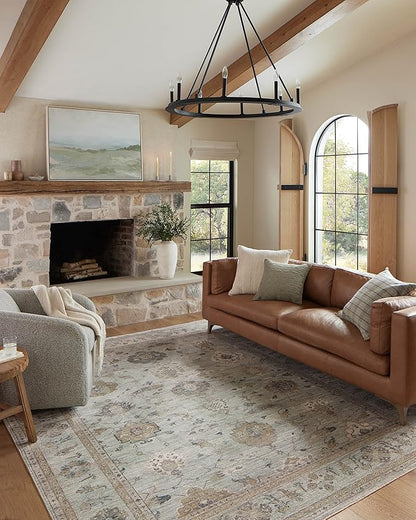 Loloi Magnolia Home by Joanna Gaines Millie Collection MIE-02 Sky/Gold 2'-3" x 3'-10", .25" Pile Height, Accent Rug