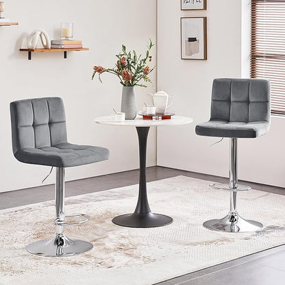 Yaheetech Bar Stools Set of 4, Velvet Fabric Swivel Barstools, Height Adjustable Counter Chairs, Modern Stools with Back for Bar Kitchen Island Dining Room, Dark Grey