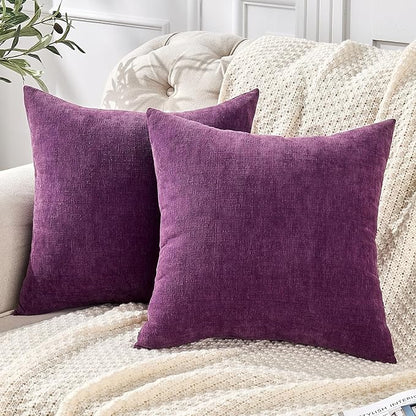 GAWAMAY Decorative Chenille Throw Pillow Covers 26x26 Inch Pack of 2, Soft Square Couch Pillow Cover for Sofa Cushion Living Room Bedroom Solid Dyed Oversized Pillowcases Purple 66x66cm (ONLY Covers)