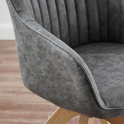Zouron Mid Century Modern Accent Chair with Oak Wood Legs, Upholstered Swivel Chair No Wheels, Side Accent Armchair Vanity Chair for Small Space Home Office Living Room Bedroom, Gray