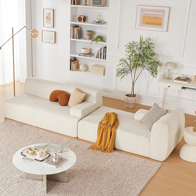 107" Modular Sectional Sofa, Boneless Couch Sponge Sofa for Living Room, High Density Sponges Cloud Couch,Modular L-Shape Sofa with Chaise, (Beige)