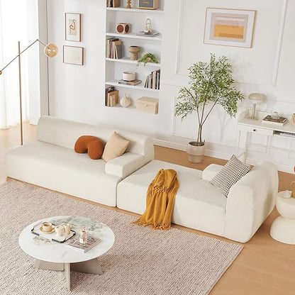 107" Modular Sectional Sofa, Boneless Couch Sponge Sofa for Living Room, High Density Sponges Cloud Couch,Modular L-Shape Sofa with Chaise, (Beige)