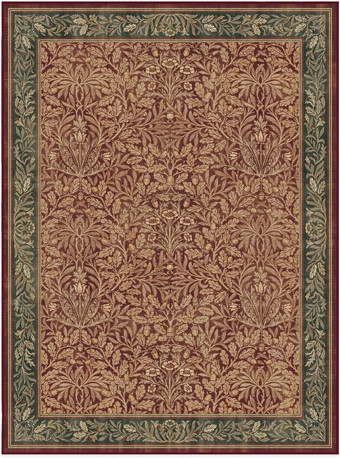 RUGGABLE x Morris & Co Machine Washable Christmas Area Rug – Acorn Amber Red 9x12, Stain-Resistant, Non-Slip – Large Rugs for Living Room, Bedroom, Hallway, Entryway & Office–with Standard Pad