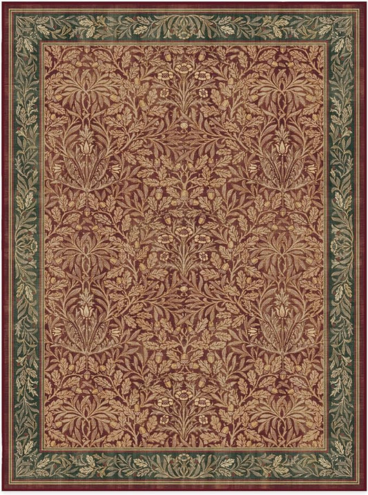 RUGGABLE x Morris & Co Machine Washable Christmas Area Rug – Acorn Amber Red 9x12, Stain-Resistant, Non-Slip – Large Rugs for Living Room, Bedroom, Hallway, Entryway & Office–with Standard Pad