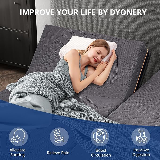 Twin XL Adjustable Bed Base Frame with Wireless Remote + 14 Inch Copper Memory Foam Mattress Bed in a Box, Head and Foot Incline & Massage, Zero Gravity, Fiberglass Free, 80" × 38"