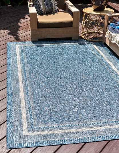 Unique Loom Outdoor Border Collection Area Rug - Soft Border (5' 3" x 8' Rectangle Blue/Ivory)