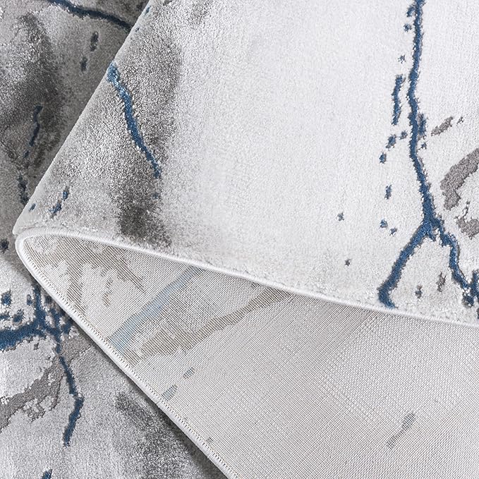 SAFAVIEH Craft Collection Area Rug - 8' Square, Ivory Grey & Blue, Modern Abstract Design, Non-Shedding & Easy Care, Ideal for High Traffic Areas in Living Room, Bedroom (CFT877M)