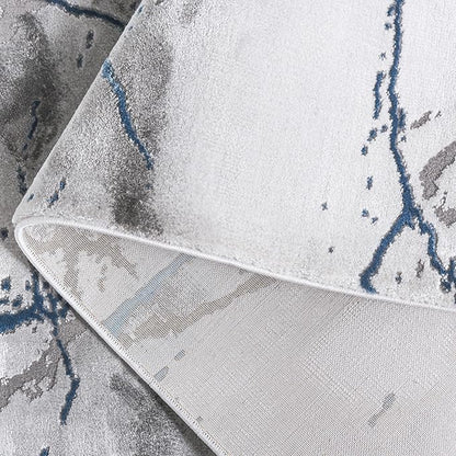 SAFAVIEH Craft Collection Area Rug - 8' Square, Ivory Grey & Blue, Modern Abstract Design, Non-Shedding & Easy Care, Ideal for High Traffic Areas in Living Room, Bedroom (CFT877M)