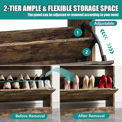 Shoe Storage Cabinet for Entryway with 3 Flip Drawers, Sturdy Wood Hidden Shoe Storage, Freestanding Narrow Slim Shoe Organizer for Front Door Entrance, Living Room, Hallway, Bedroom, Brown