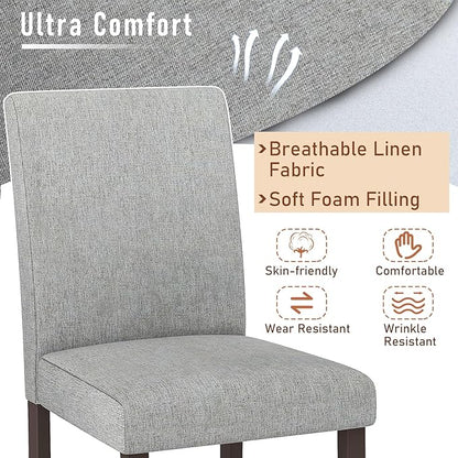 COSTWAY Counter Height Bar Stools Set of 2, 24'' Upholstered Mid Century Modern Island Chairs with Rubber Wood Legs, Wooden Barstools for Kitchen, Dining Room, Bar, Restaurant (Light Grey)