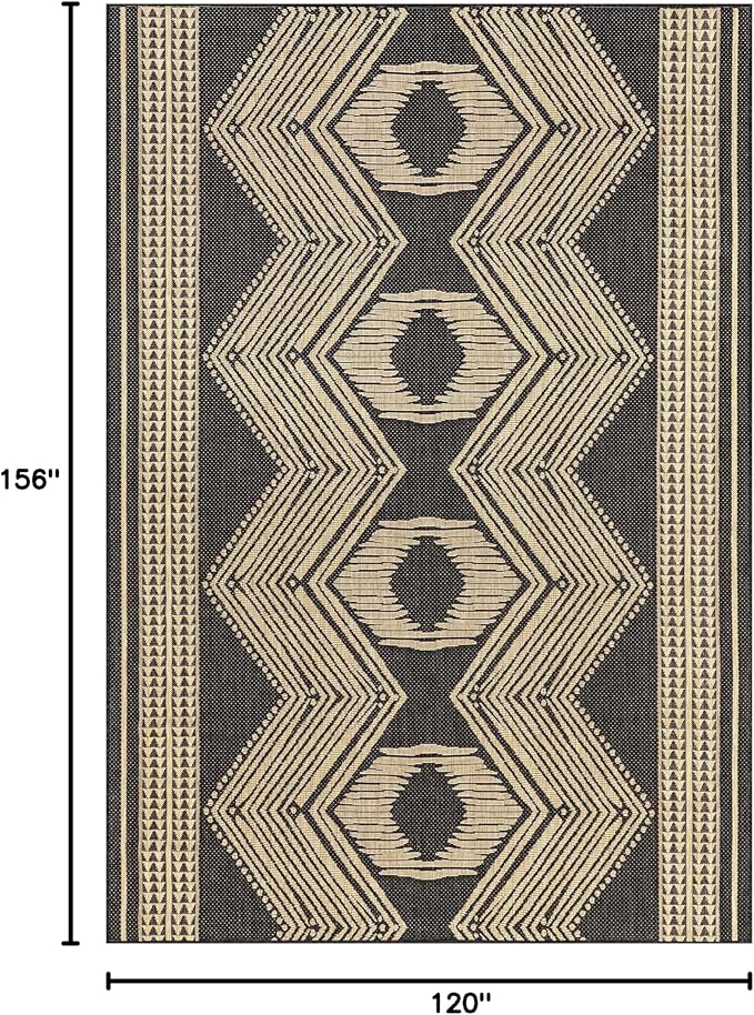 nuLOOM 10' x 13' Outdoor Tribal Geometric Area Rug, Stain Resistant, Weather Resistant, High Traffic, Patio, Balcony, Outside, Ranya Dark Grey