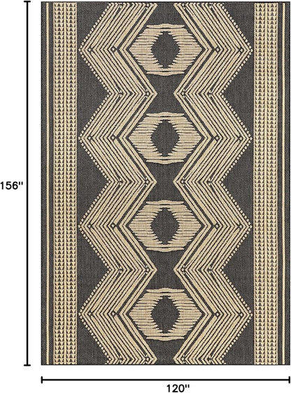 nuLOOM 10' x 13' Outdoor Tribal Geometric Area Rug, Stain Resistant, Weather Resistant, High Traffic, Patio, Balcony, Outside, Ranya Dark Grey