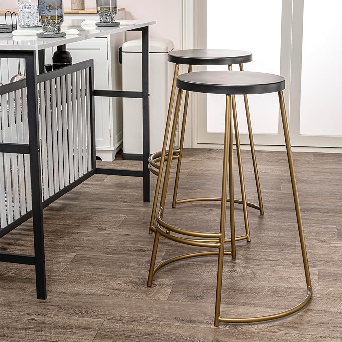 JONATHAN Y BSL1001A Hula 28.75" Modern Designer Iron Curved Backless Bar Stool for Home, Kitchen, Dining Room, Workspaces, Cafes and Resturants, Black Seat with Gold Frame